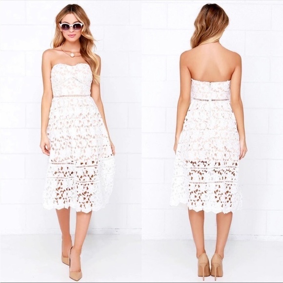 Lulu's Pinnacle of Prestige Ivory Lace Midi Dress M - Picture 1 of 15